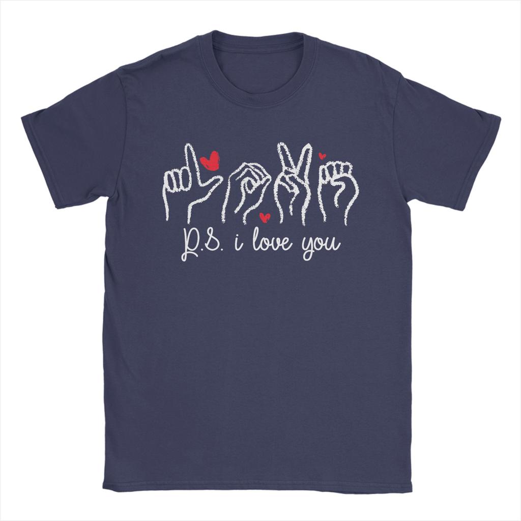 PS I Love You Day Valentines Day Purple ASL Love Hand Sign T Shirt Unisex Pure Cotton Crazy TShirt Clothing Plus Size