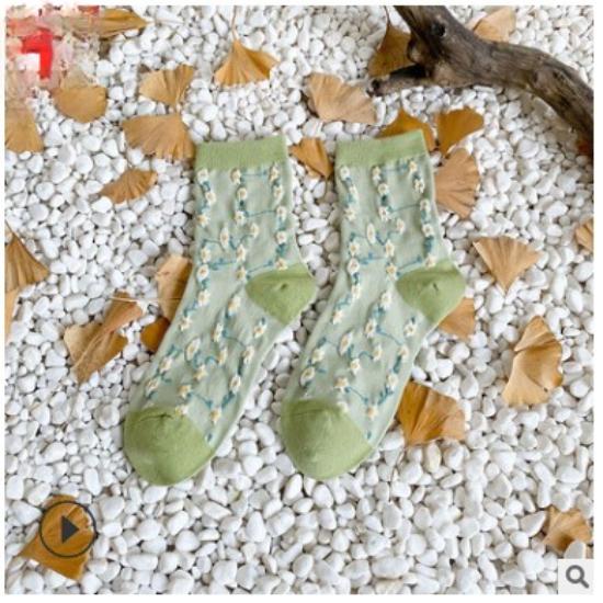 Grüne Rüschensocken Lolita Süße Mädchen Spitze Kniestrümpfe Hohle Dünne Sommer Atmungsaktive Harajuku Streetwear Damen Socken