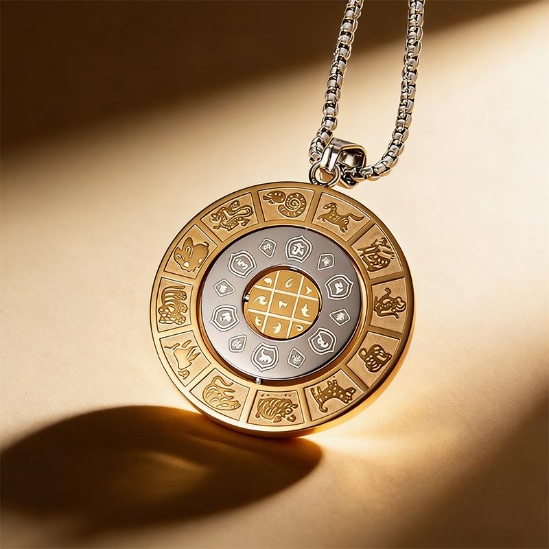 3 Layer Rotatable Necklace 12 Zodiac Manjushri Eight Trigrams Pendant Six Syllable Mantra Amulet Jewelry for Men & Women New