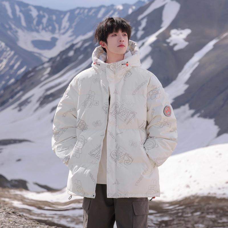 

Men s and women s white duck down jackets winter new printing fashion casual versatile hooded jacket handsome M