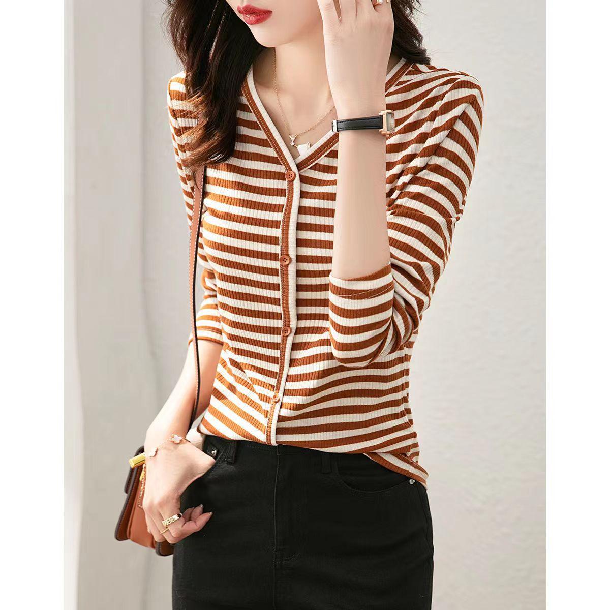 

Новая весенняя мягкая и универсальная повседневная футболка с длинными рукавами и V-образным вырезом для женщин 2XL