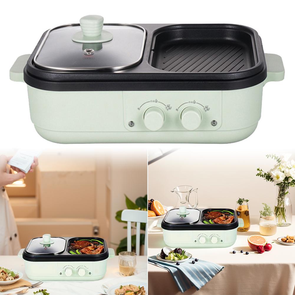 2 in 1 Electric Bakeware Barbecue Machine Non-Stick Frying Pan Dual Temperature Control Multi Cooker for Steaks Ramen & Noodles