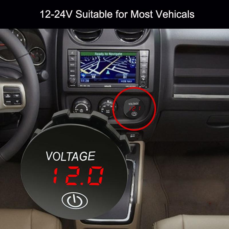12V/24V Voltage Gauge with Touch Switch LED Digital Display Gauge Waterproof Car Voltmeter for Boat Marine Truck Motorcycle