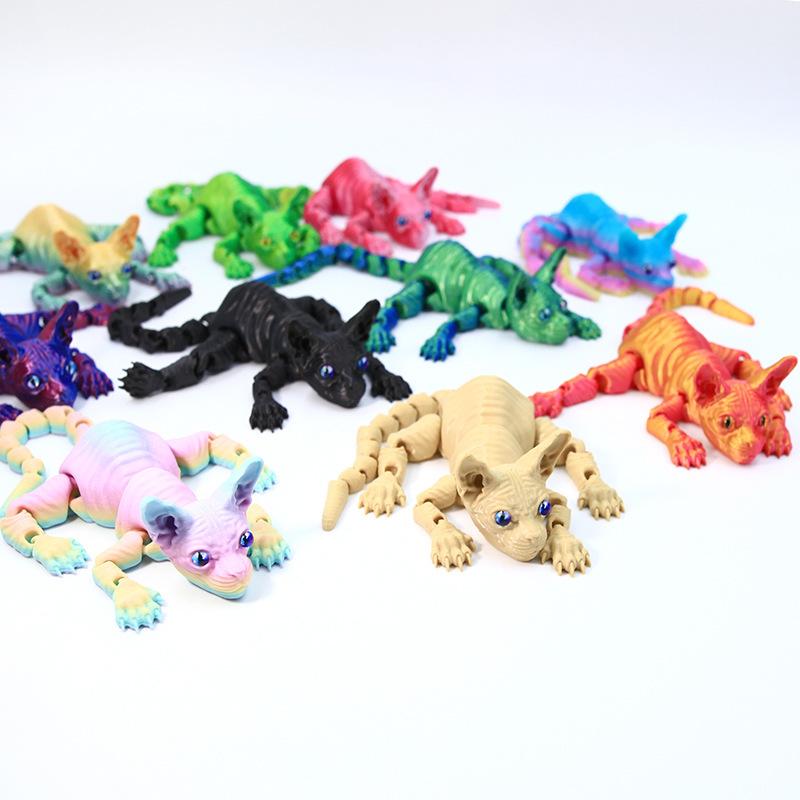 3D-gedruckte haarlose Katzenfigur, realistische bewegliche Sphynx-Katze Spielzeug, niedliches Fidget-Spielzeug & Heimdeko für Liebhaber