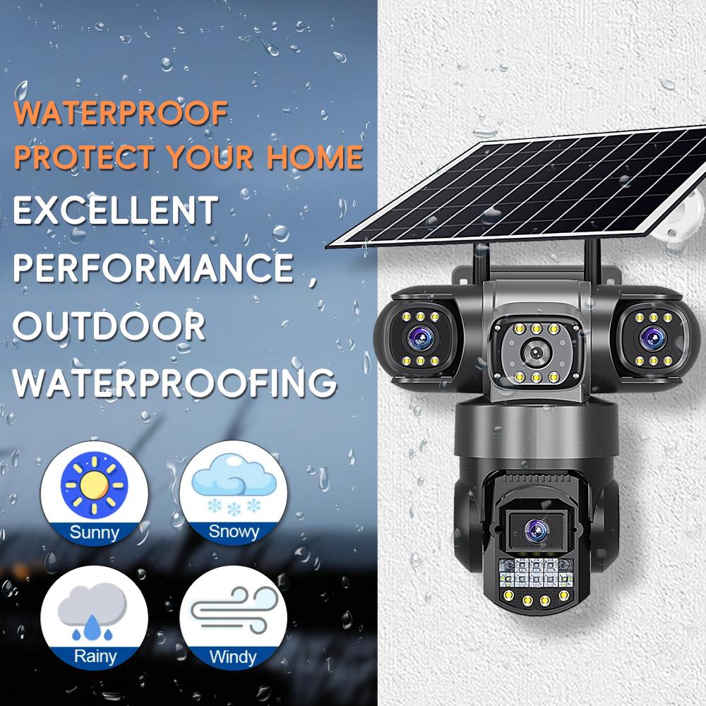 4G True Three-eye Three-lens Monitor with Night Vision and All-day Recording, Low Power Consumption Home AOV Solar Camera