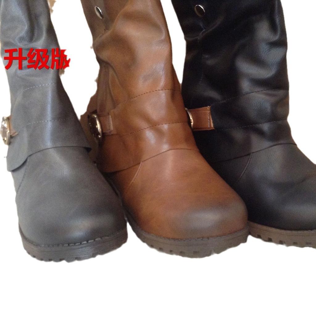Large size shoes boots flanged shoes belt buckle side zipper low boots now