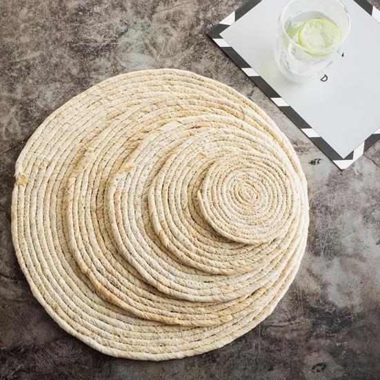 Natural Woven Placemat Handmade Straw Japanese Pot Mats Heat Resistant Non-Slip Coasters for Dining Table Reusable Table Mats for Home Kitchen