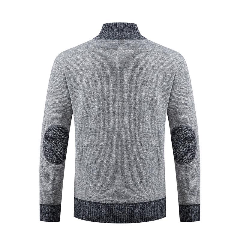 2025 Men's Solid Color Knit Zipper Cardigan - Thick Plus Velvet Coat for Autumn & Winter