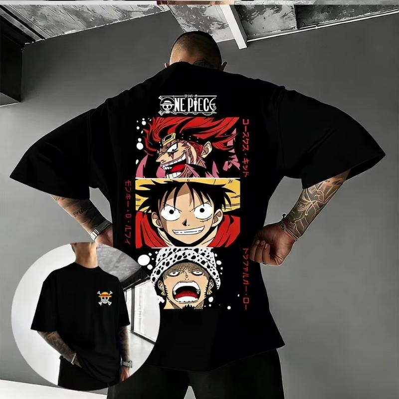 ONE PIECE Monkey D Luffy Unisex Pure Cotton Tshirt 2026 Summer Anime Print Oversized Loose Parentchild Short Sleeved Top