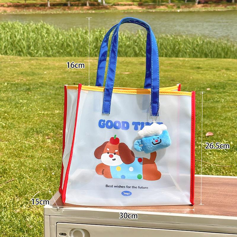 Jelly Beach Bag Waterproof Kawaii Print Pvc Storage Bag Transparent Travel Handbag Shoulder Bag Shopping Bag With Cute Pendant