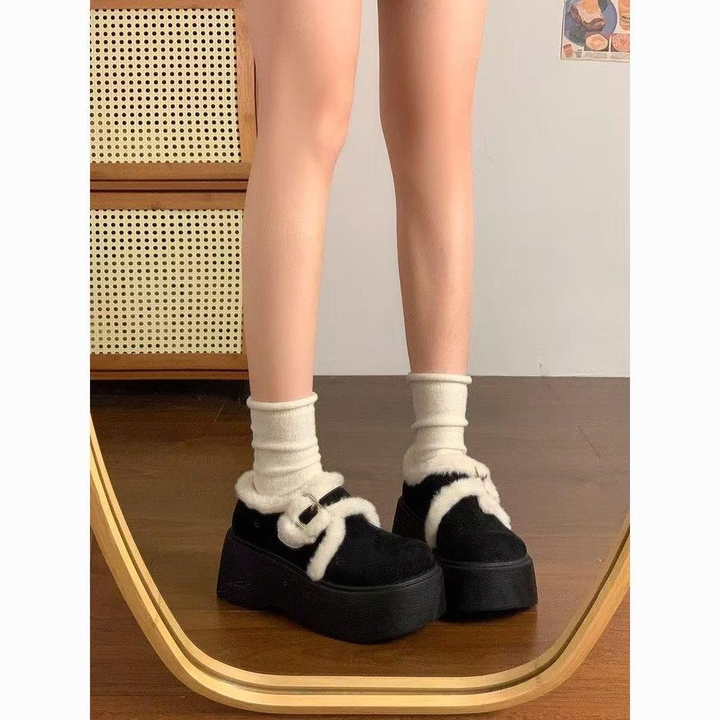 Sports and leisure shoes muffin thick-soled Birkenstocks cotton shoes, new small warm fluffy shoes for winter wear