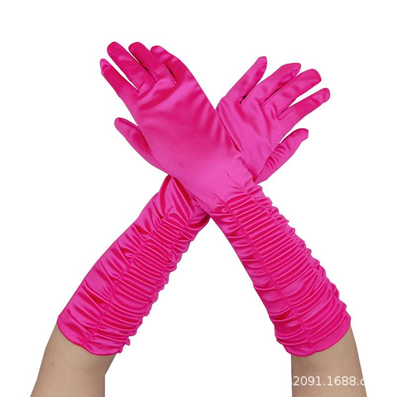 

Свадебные перчатки для невесты Женские перчатки с драпировкой для сценического выступления Свадебные перчатки Сатиновые атласные перчатки average size розы красного