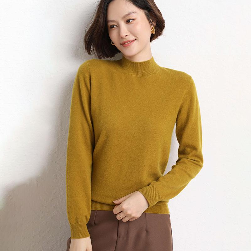 Podzim Zima Dámské Svetry Dámské Volný Kašmírový Svetr Dlouhý rukáv Spodní Pletený Svetr Poloviční rolák Svetry Pulovr
