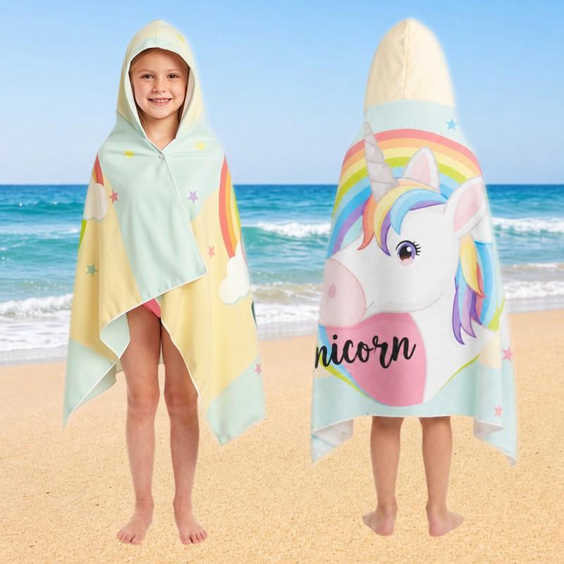 Kids Dinosaur Print Hooded Beach Towel Quick Dry Microfiber Bath Cape Pool Shower Sandproof
