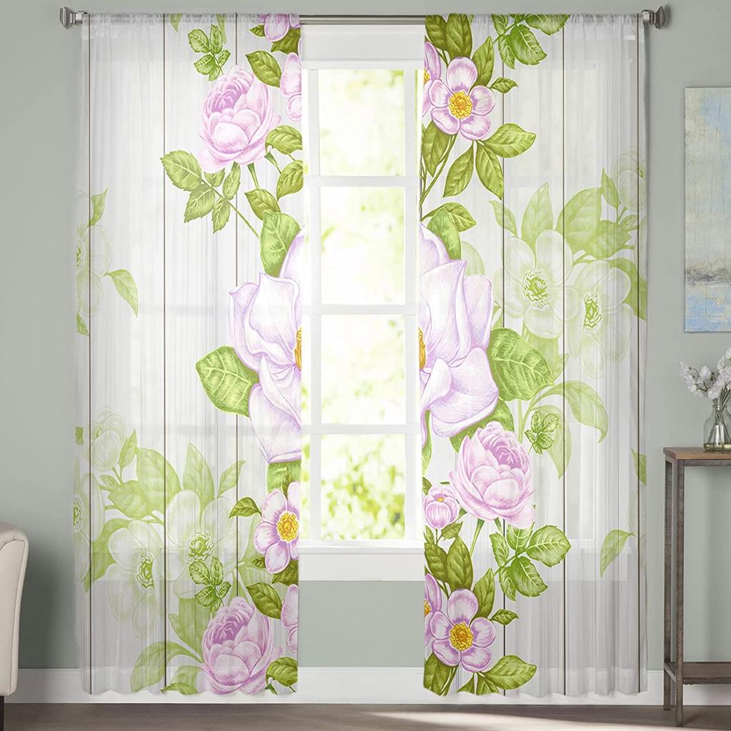 Romantyczny wiosenny kwiat przezroczysty woal zasłona akwarela kwiatowy tiulowe zasłony dekoracja okienna do kuchni/sypialni/salonu