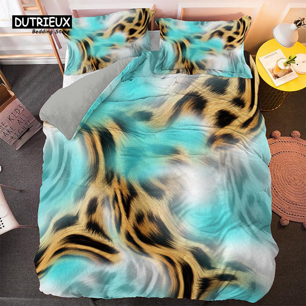 Colorful Leopard Print Bedding Set Microfiber Animal Skin Pattern Print Duvet Cover For Teens Adults Pillowcases Bedroom Decor