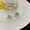 111 silver needle rhombus super flash green crystal earrings temperament new trendy geometric stud earrings design sense versatile earrings