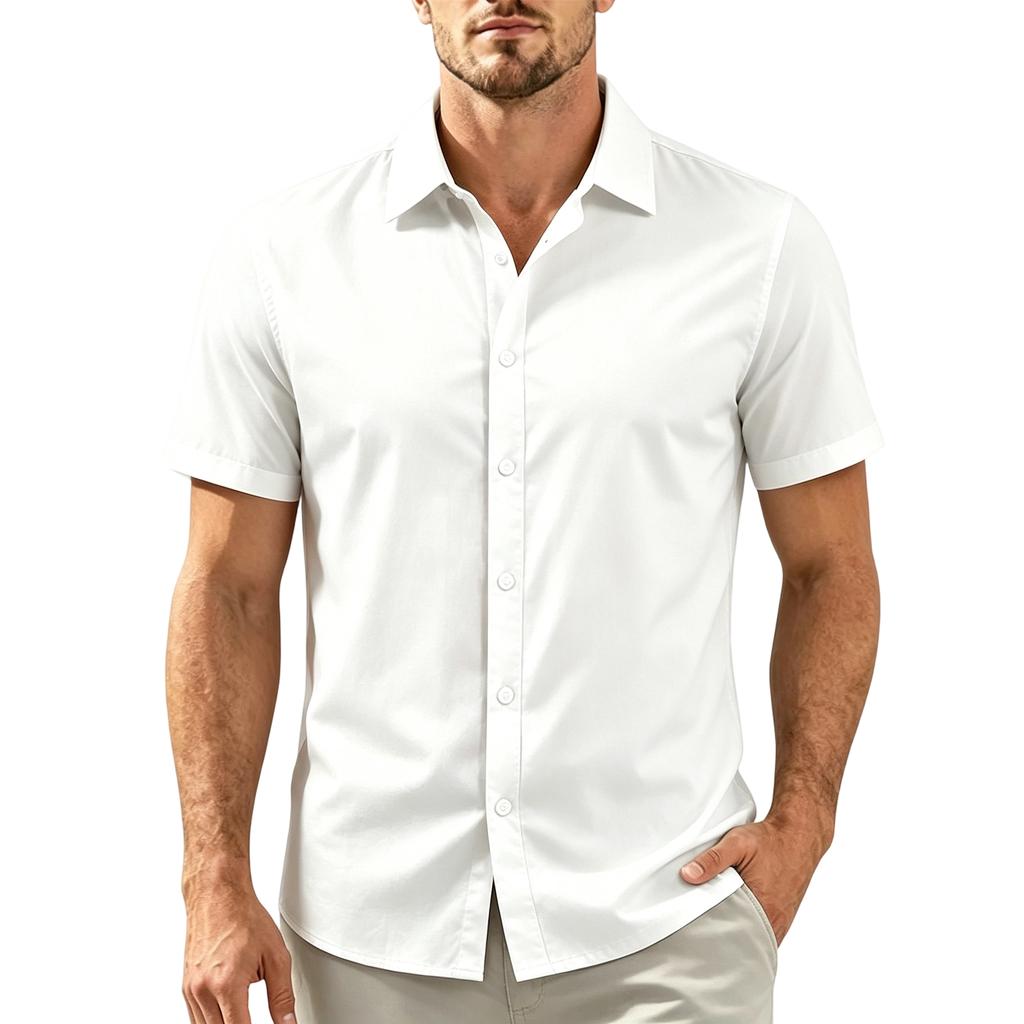 Camisa Casual de Manga Corta para Hombre Cuello de Botones Corte Ajustado Tejido Ligero Transpirable Camisa de Verano Primavera para Uso Diario