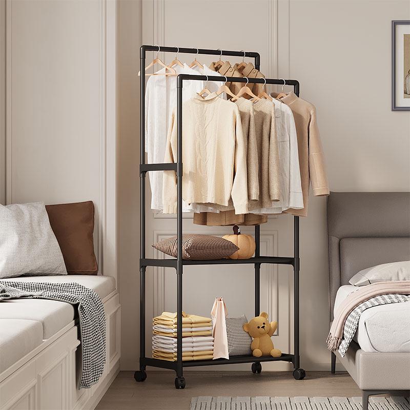 Movable Floor-Standing Children's Clothes Rack with Assembly & Drying Features