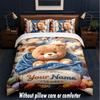 Teddybär-Thema Benutzerdefinierter Text oder Name 3-teiliges Bettwäsche-Set, 1 Bettlaken & 2 Kissenbezüge Personalisierte Heim-Bettwäsche