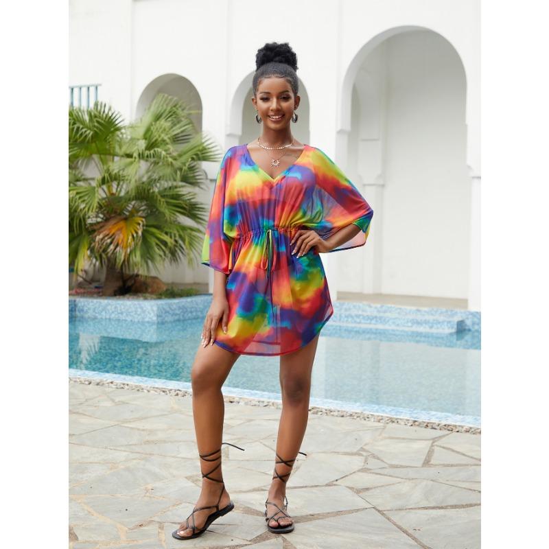 Summer Women's Plus Size Printed Beach Cover Up Sexy Holiday Dress Sun Protection Bikini Cover Up