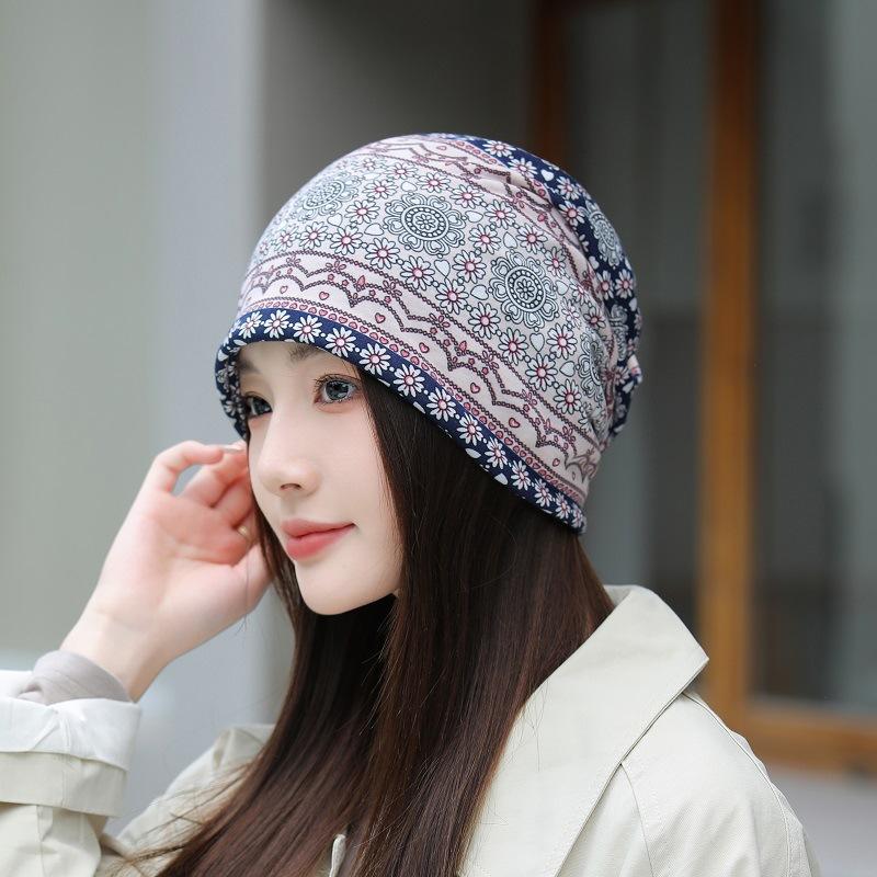 Printed Pullover Hat, Women's Pullover Hat, Double-layer Thin Confinement Hat, Bald Hat, Windproof Cycling Hat, Nightcap, Scarf Cover.