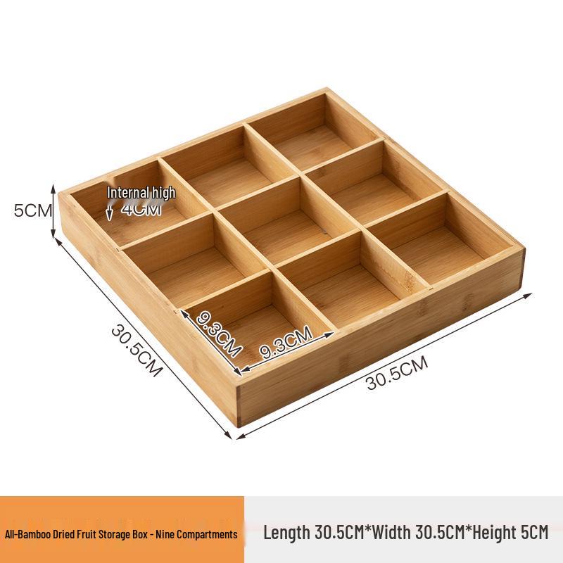 Nanmu Bamboo Nine-Grid Snack & Fruit Storage Box with Healthy Compartments