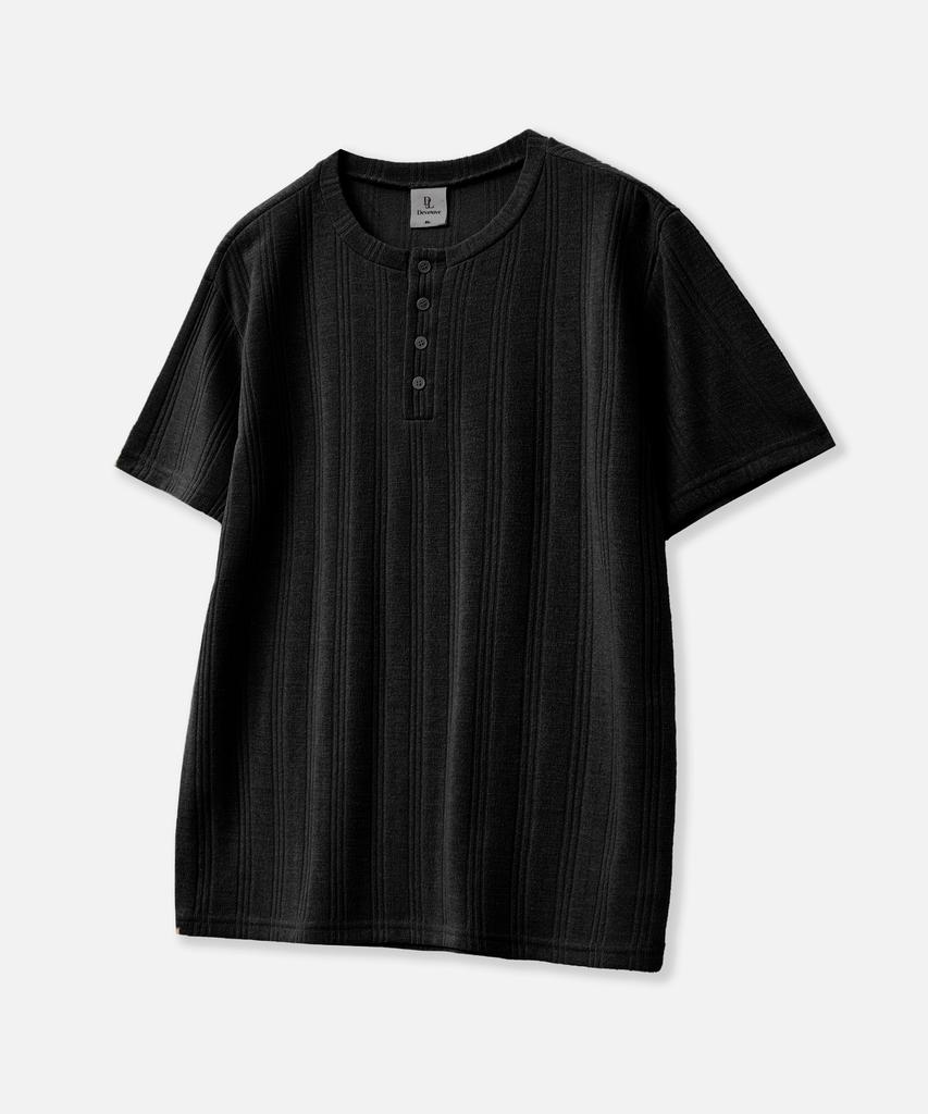 T-shirt a maniche corte con scollo Henley a coste Dibellobeu_Nero