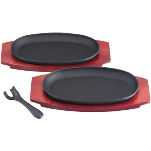 Ikenaga Iron Works Steak Plate and Hamburger Plate Set of 2, Iron Plate