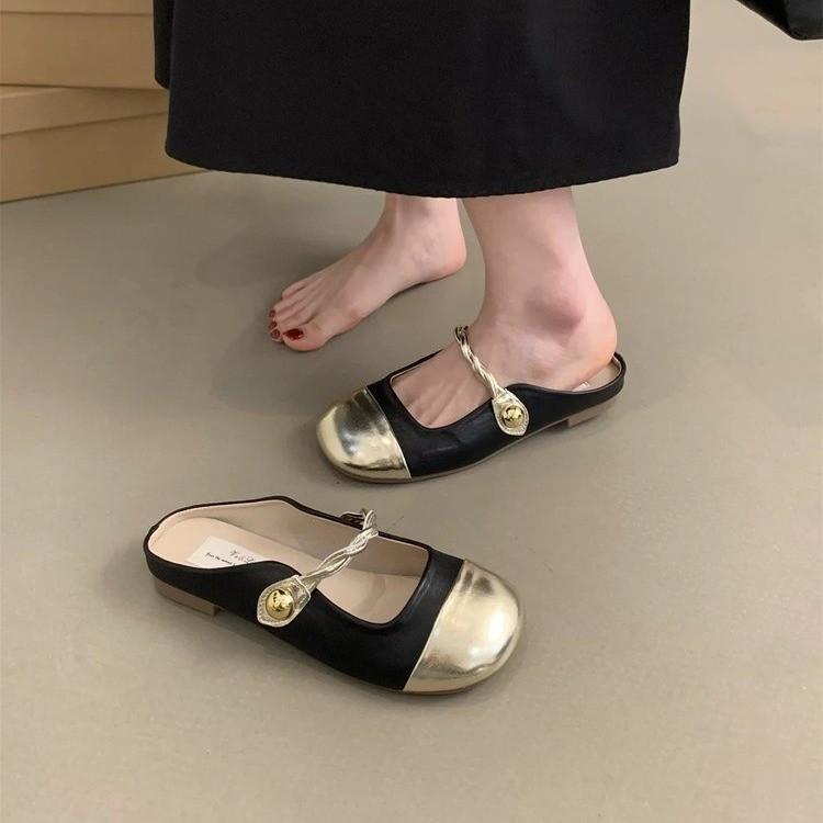 Baotou half slippers female summer wear gentle fairy style temperament soft flat bottom one pedal evening French sandals