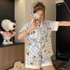 Korean Version of Cute Plaid Sausage Puppy Pajamas Women's Summer Short-sleeved Shorts Cardigan Set Can Be Worn Outside Loungewear