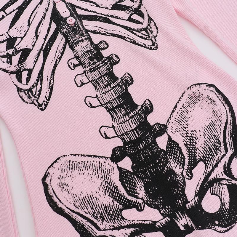 AltGoth Dark Goth Hotsweet Jumpsuit Damen Y2k E-Girl Totenkopf Print Langarm O-Ausschnitt Hohe Taille Strampler Punk Grunge Indie Kleidung