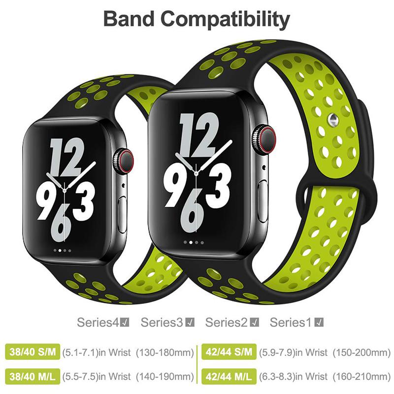 Neues atmungsaktives Silikon-Sportarmband für Apple Watch 5, 4, 3, 2, 1, 42 mm, 38 mm, Gummiarmband, Armbänder für Iwatch 5, 4, 3, 40 mm, 44 mm