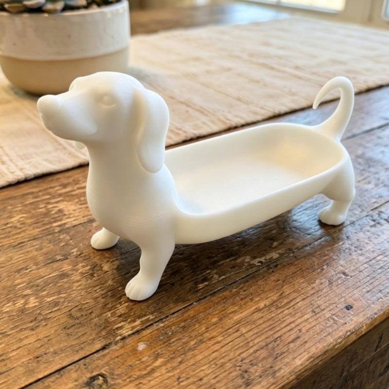 Decorative Sausage Dog Catchall Dish with Open Top Access, 3D Printed Storage Tray for Entryway, Desk, Dresser or Counter