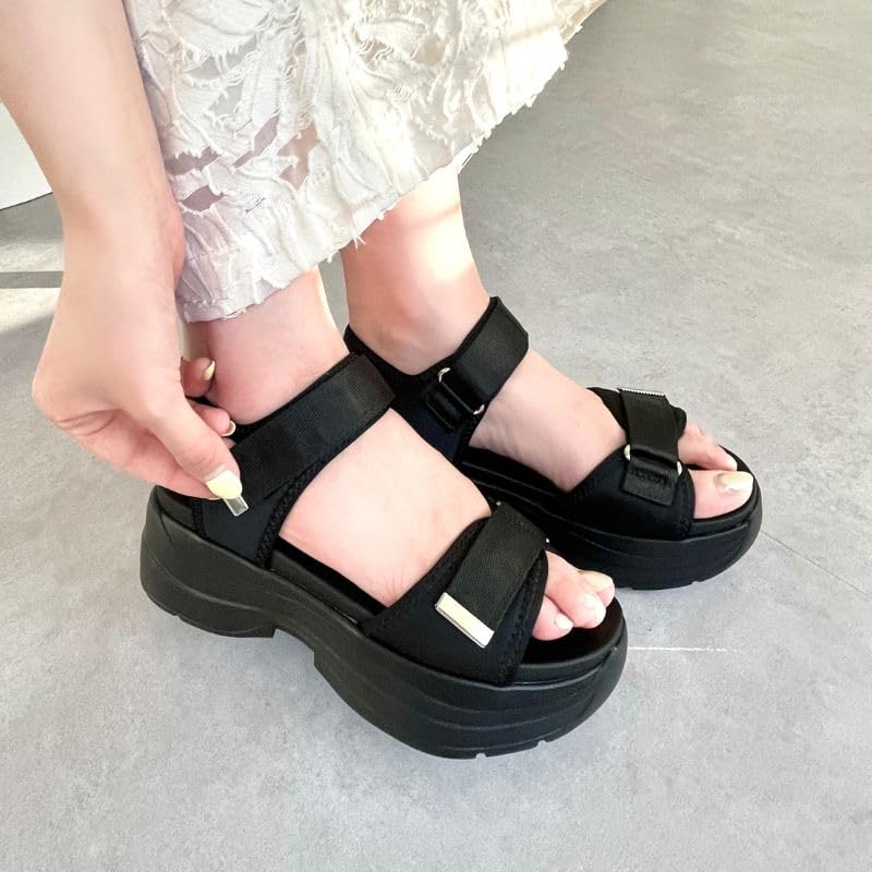 Oriental Traffic Sports Sandals with Platform Comfortable to Walk and Double Available in Plus and Small Sizes 42207 Black Women's Soles, in,