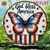 Vintage Patriotic Metal Sign God Bless America Butterfly Farmhouse Wall Decor Outdoor Garden Hanging Plaque 8x8 Inch
