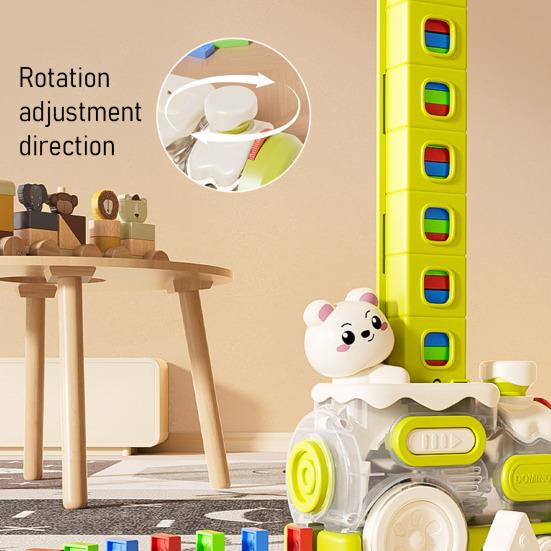 Kids Domino Train Toy Automatic Domino Thrower Sound Light Effect Toddler Building Blocks Projection Educational Gift