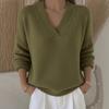 2025 Knitted V-neck Loose Sweater Autumn and Winter New Solid Color Casual Fashion Women's Sweater