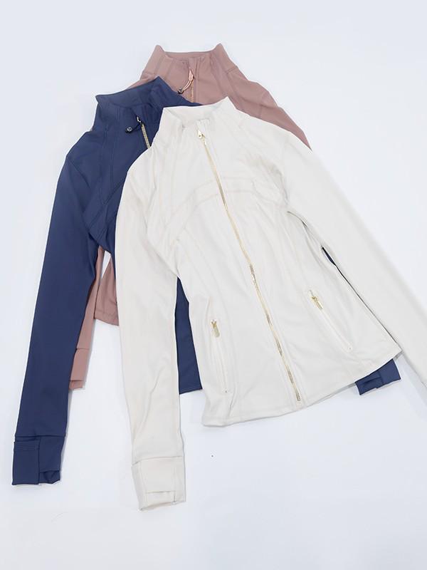 Damen 2.0 Classic Jacke mit goldenem Reißverschluss - Dünnes, hochelastisches Nylon für Frühling/Sommer Sport & Yoga