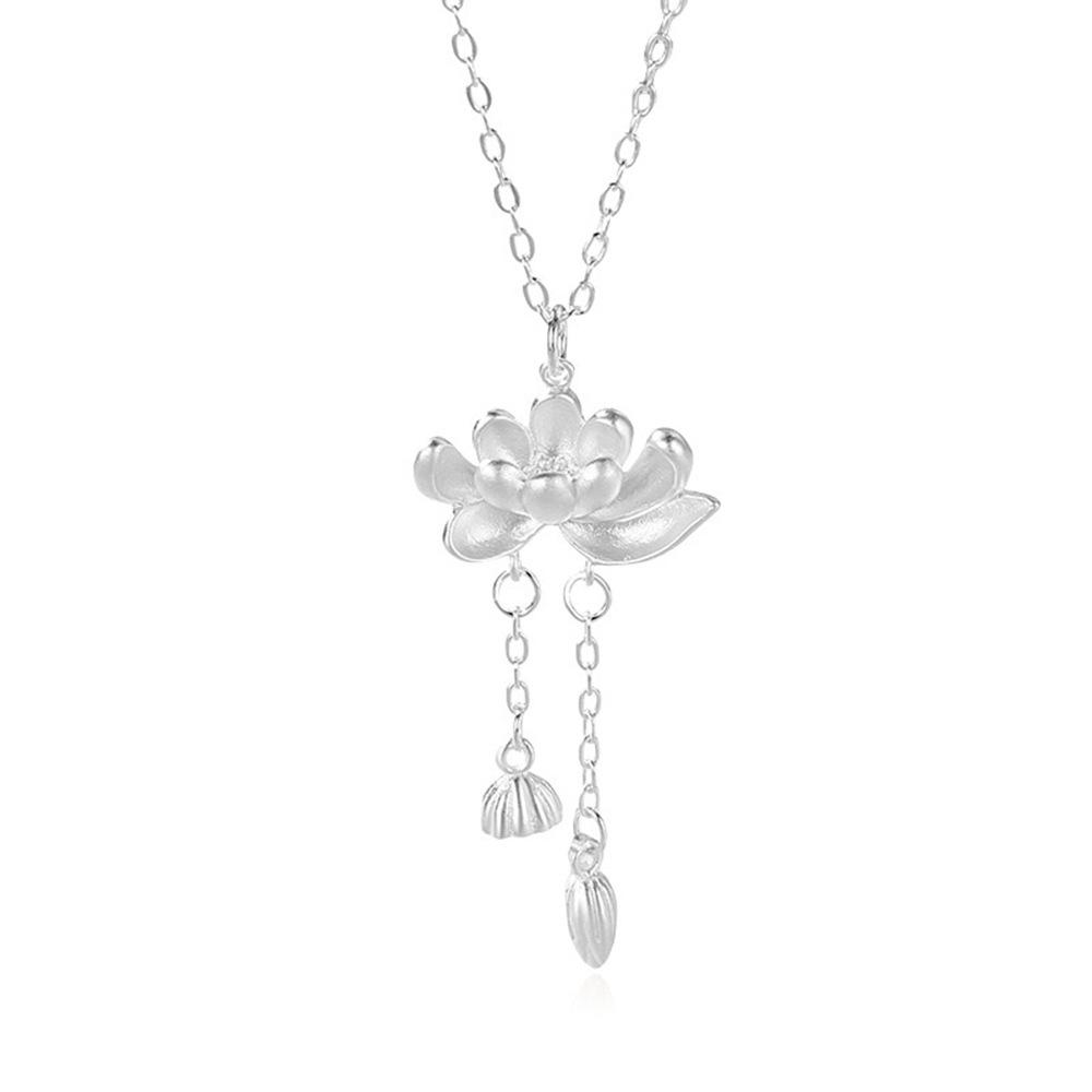 925 Sterling Silber Temperament Mode Quaste Lotus Anhänger Halskette Geburtstagsgeschenk