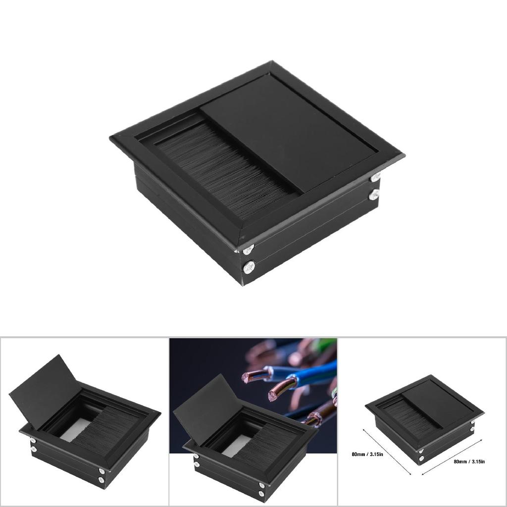 2pcs Table Desk Rectangle Aluminum Alloy Wire Cable Grommet Hole Cover with Brush