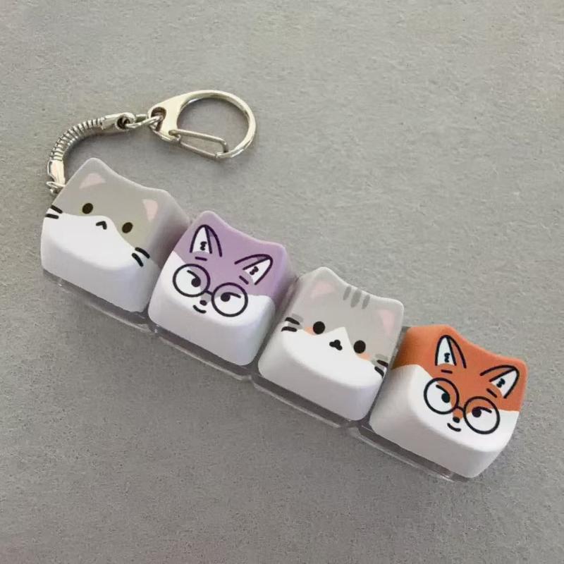 Cute Cat Mechanical Keyboard Switch Tester Kawaii Keycap Keychain Quiet Fidget Toy for Office Work Stress Relief
