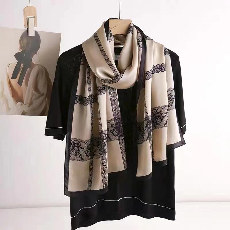 Chinese Style Ink Lotus Silk Scarf Shawl Women  New Design 100% Natural Silk Long Scarves Grey Pink Neck Scarves 175*53Cm
