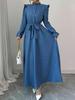 P231TEMU Retro Stehkragen Rüschenkleid mit Taillenbindegürtel - Frühlings-/Herbststil