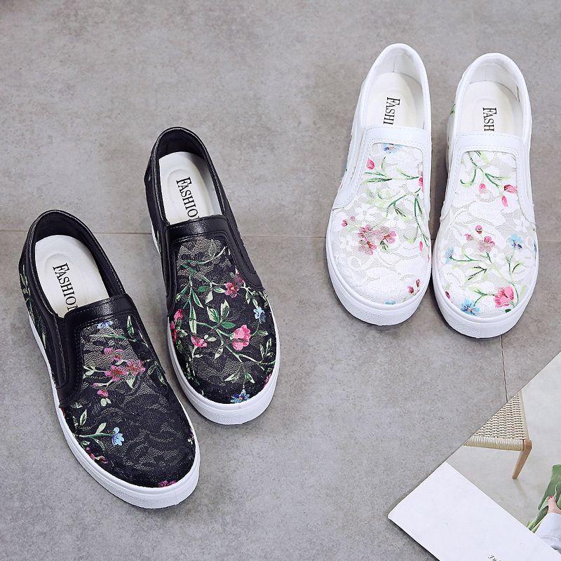 Fashion Summer Casual Women's Lace Breathable Shoes Trends 2025 Original Y2k Fashion Slip On High On Platform Embroidery Ladies Footwear