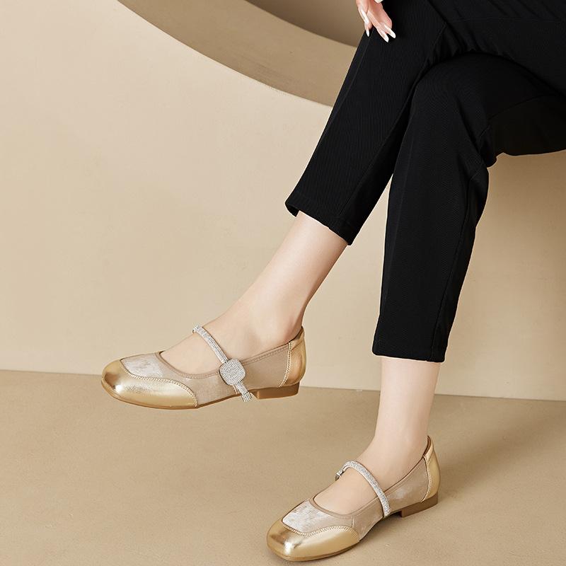 French bag head leather mother shoes women's outer wear 2025 new one-pedal lazy single shoes flat Mary Jane women's shoes