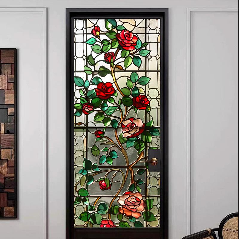 European Style Retro Glass Partition Wall Imitation Color Painting Art Film Translucent Opaque Paper Window Film Stained Glass