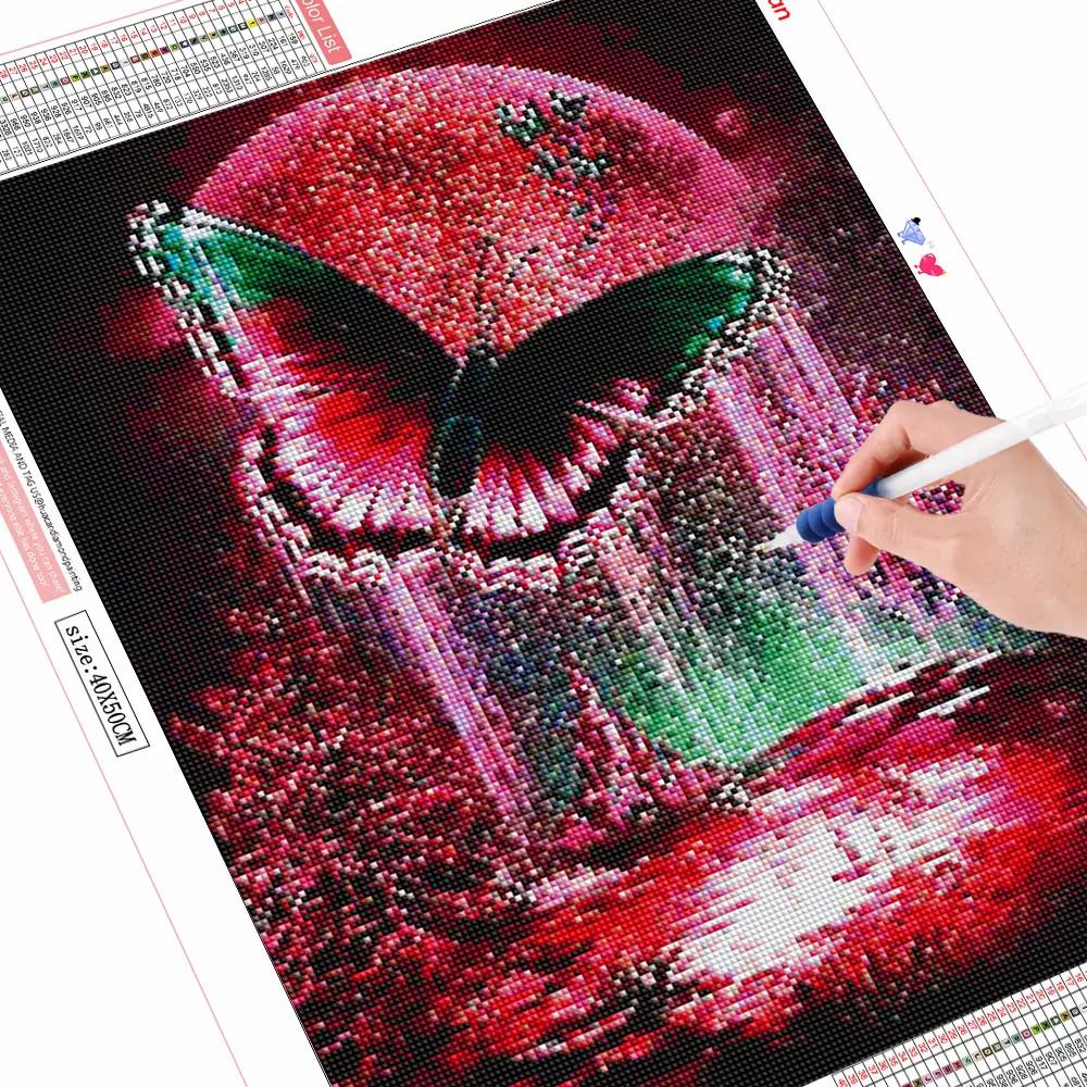 Kit Completo Diamond Painting 5D Fai Da Te – Rose, Fiori E Farfalle Su Tela 30x40 Cm, Per Adulti E Bambini