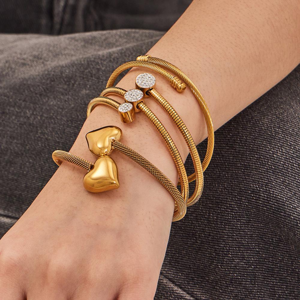 European and American fashion light luxury jewelry bracelet set with zirconia, stainless steel elastic open bangle
