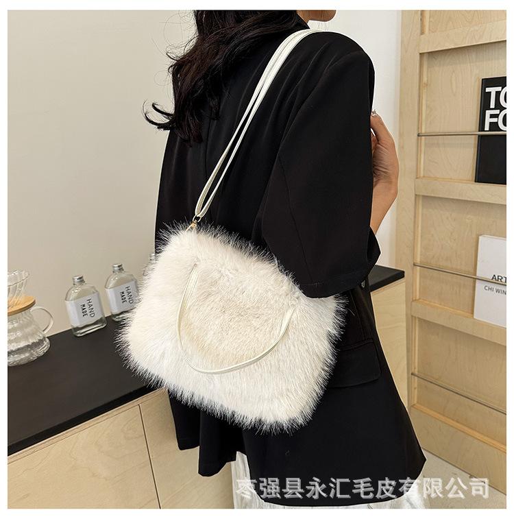 High texture versatile plush oblique span small square bag imitation fox hair high-end women's bag light luxury niche handbag